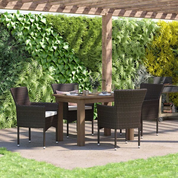 Espresso Wicker Patio Chairs & Cream Cushions, PK 4